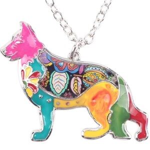 German Shepard enameled metal sculptured necklace